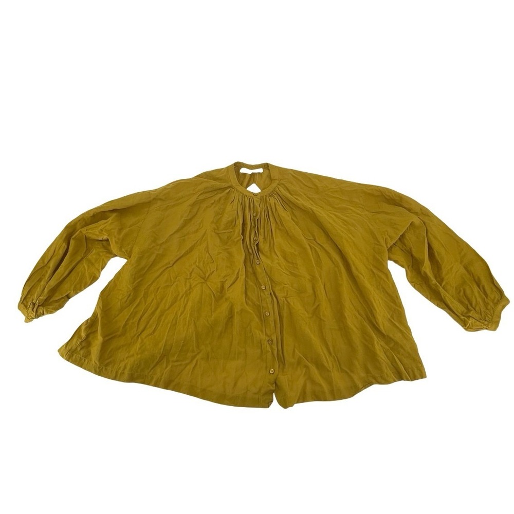 DOEN Women's Blouse Peasant Mustard Yellow Cotton Viscose XXS
